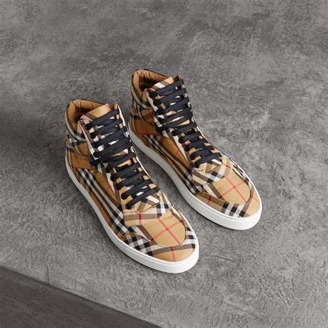 burberry check high top trainers|Burberry Men's Vintage Check Lace Up High Top .